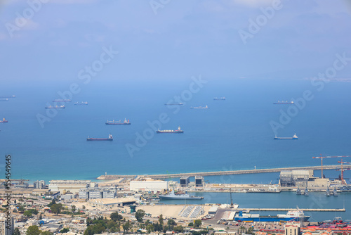 Beautiful view of seaside city with port