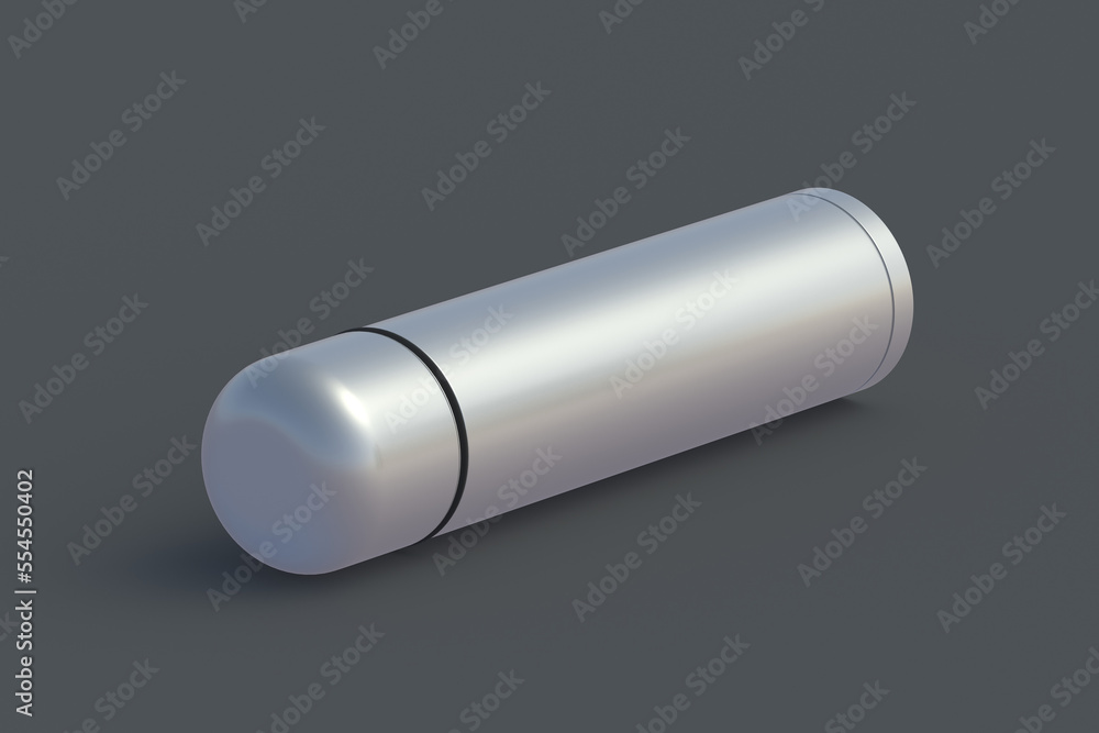Thermos on black background. Metallic thermo flask. 3d rendering Thermos on black background. Metallic thermo flask. 3d rendering