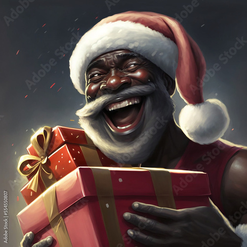 generative AI, santa, black santa, christmas, new year, year end, funky santa, woke santa, presents, beach, santa at the beach, beach, firework, party, new year part, new years party