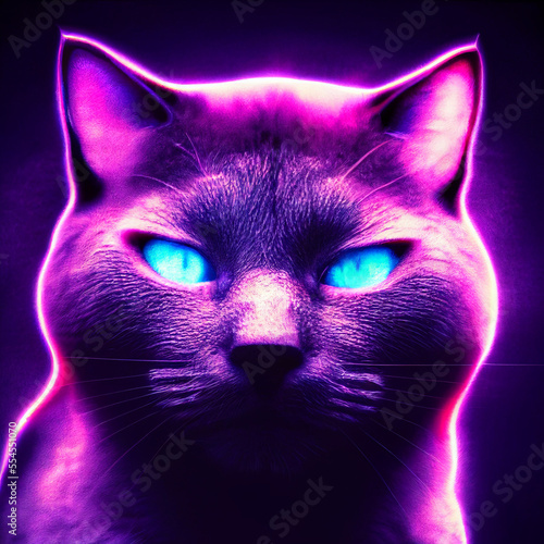 Cat portrait with neon colors
