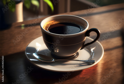 A Cup of Coffee Enjoyment on a Wooden Table