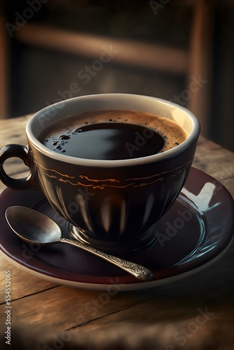 A Cup of Coffee Enjoyment on a Wooden Table