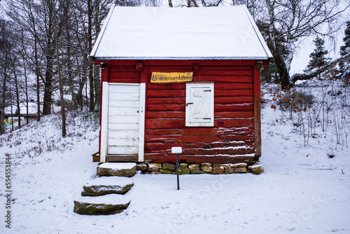 Old traditional red building in Hembygdsparken in Hässleholm, Scania, Sweden. photo