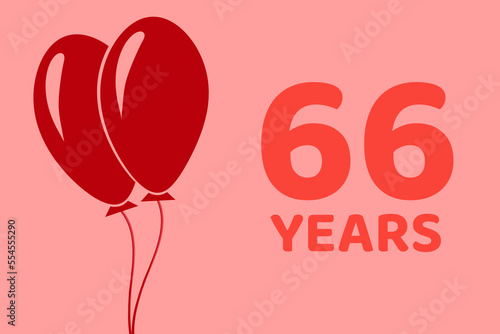 66 years logo. Illustration for celebration anniversary. Concept 66 Birthday. sixty-six years. Balls on pink background. Inscription 66 symbolizes birthday celebrations. sixty-six anniversary photo
