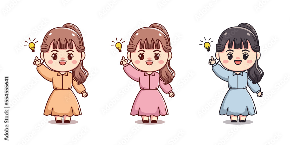 beautiful woman has an idea kawaii chibi character design beautiful woman has an idea kawaii chibi character design