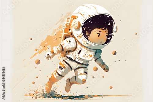 Illustrative drawing of a boy wearing an astronaut suit. Space boy. Generative AI. photo