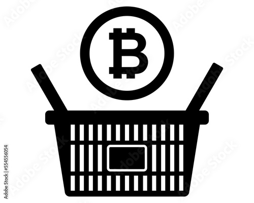 place in the basket of bitcoins for purchase. cheating cryptocurrencies. flat vector illustration.