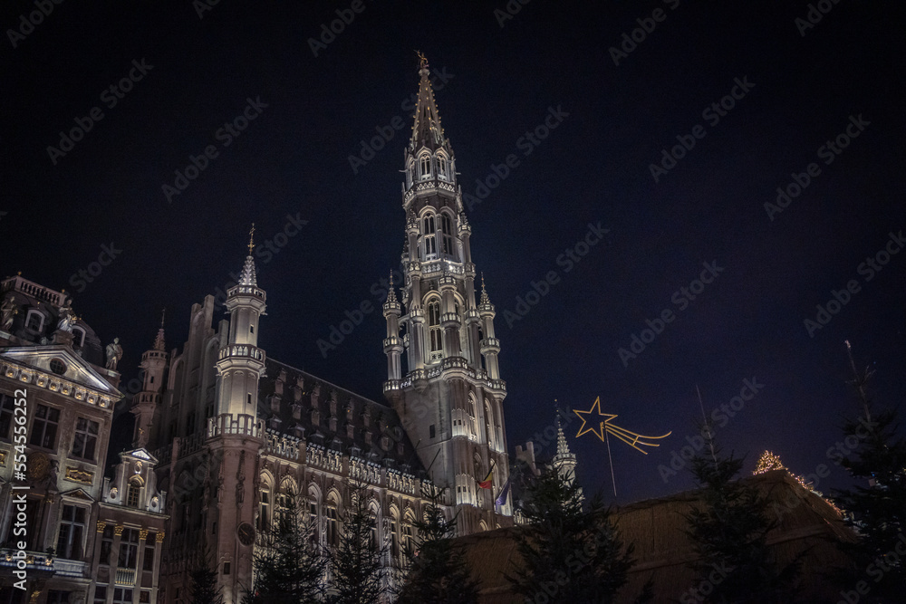 Brussels Town Hall Grand Place Night with during christmas
