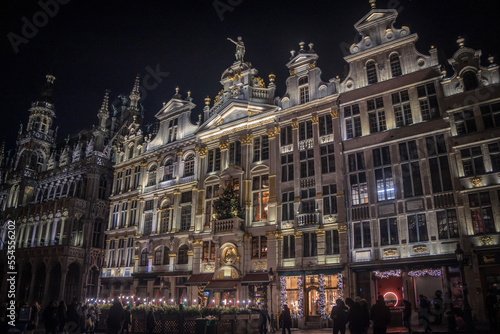 Brussels Grand Place at Night with Christmas tree at night