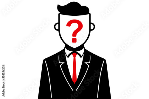 flat icon of an anonymous man in a business suit. question mark on the face. flat vector illustration.