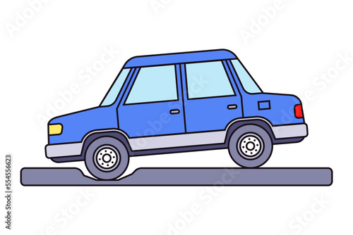 a car gets into an accident because of a hole in the road. big pothole on the road. flat vector illustration.