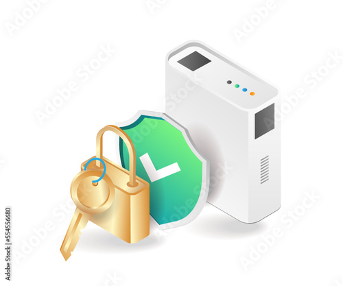 Flat isometric 3d illustration padlock data security symbol