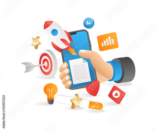 Isometric flat 3d illustration social media digital marketing startup business concept