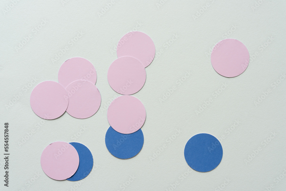 pink and blue circles on blank paper