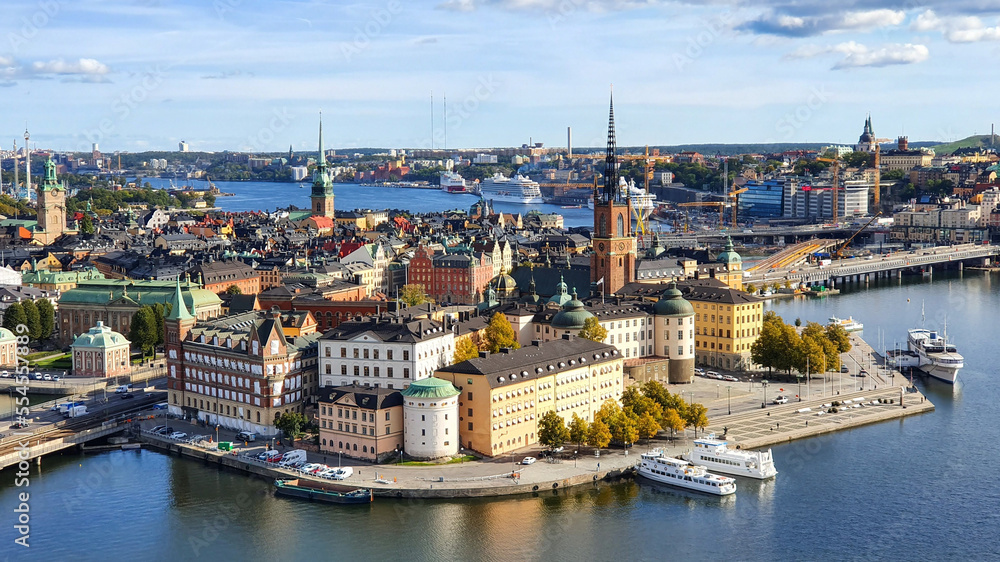 Panoramic view of the Stockholm Old City from the top of the City Hall