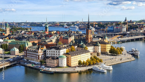 Panoramic view of the Stockholm Old City from the top of the City Hall