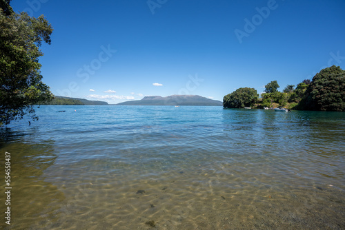 Lake Tarawera in Rotorua New Zealand on a calm summers day