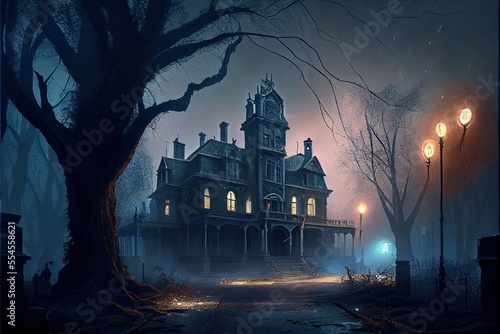 Wallpaper Mural Abandoned mansion, eerie, scary, gloomy in the fog - Generative AI Torontodigital.ca