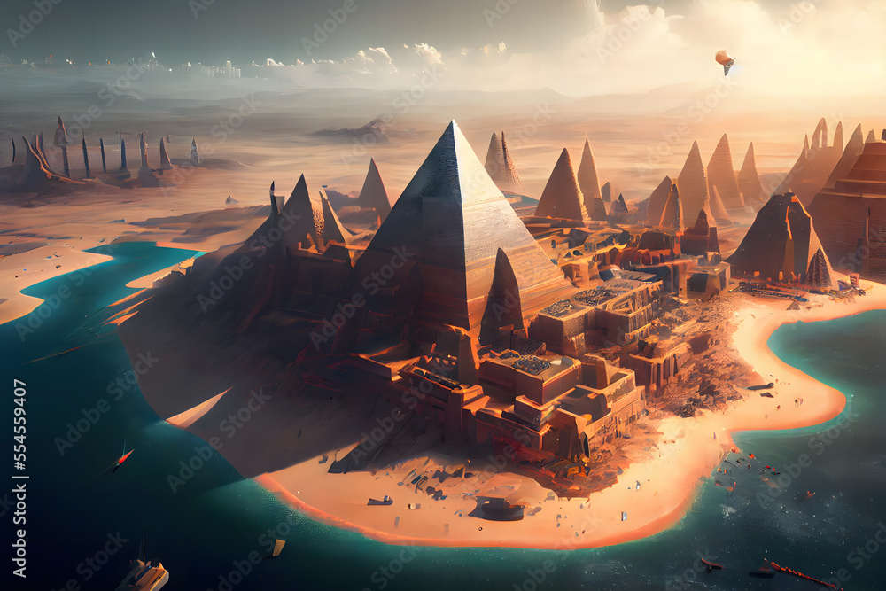 Major cities of Atlantis, advanced civilization, pyramid Stock ...