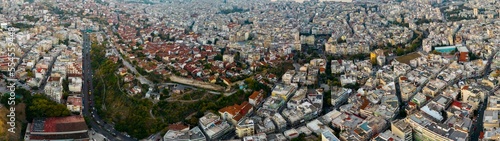 Aerial view of the city Thessaloniki in Greece in the early morning in fall