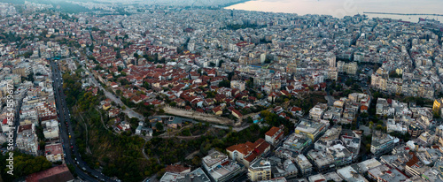 Aerial view around the city Thessaloniki in Greece in the early morning in autumn 