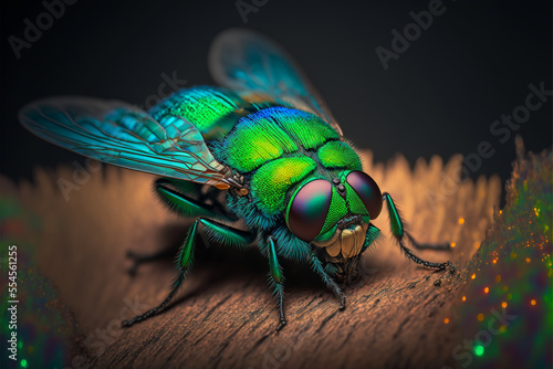 Glowing green bottle fly made with Generative AI