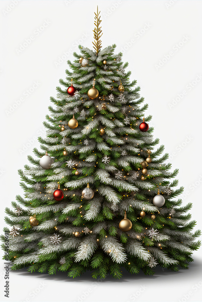 Fototapeta premium Beautifully decorated Christmas tree on white background 