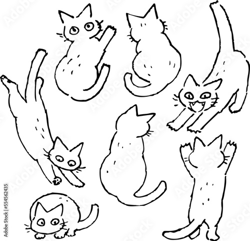 猫のシンプルな手描きイラストセット