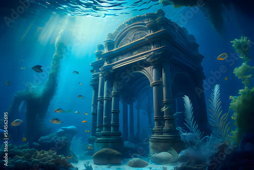 Underwater Atlantis civilization and city architecture
