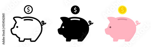 Piggy bank with dollar coin set