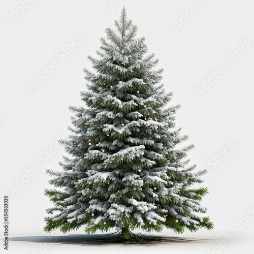 Single Christmas tree isolated on white background 