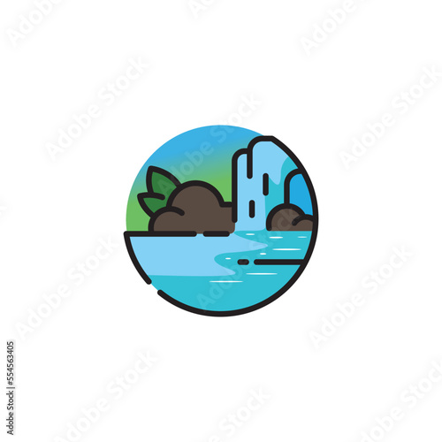 waterfall lake mini logo vector landscape illustration design