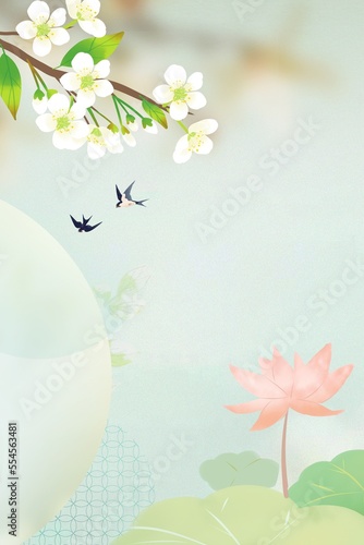 Chinese wind and rain drops landscape background poster illustration design material