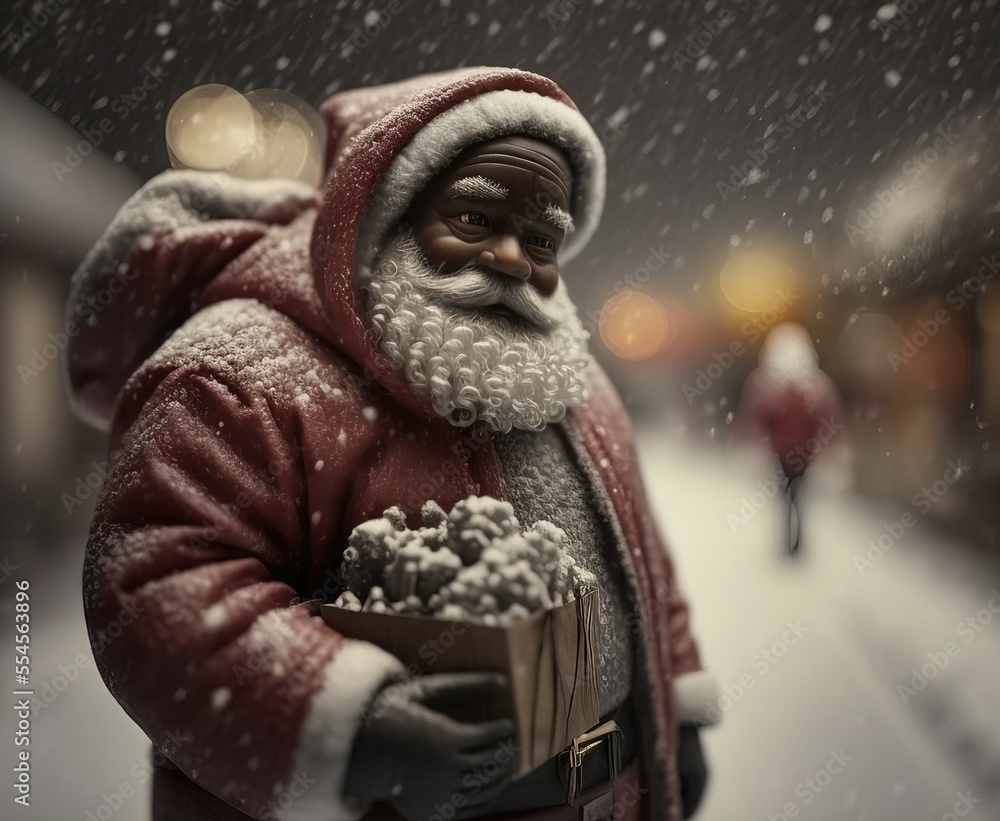 black santa claus with christmas gifts.  sketch art for artist creativity and inspiration. generative AI