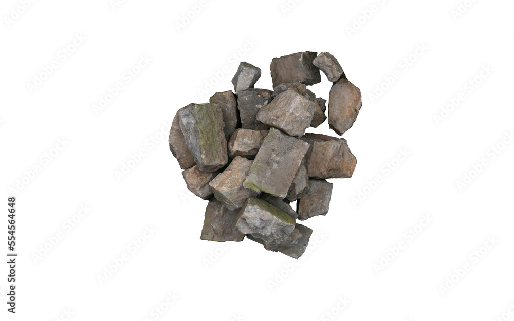 debris of gray stacked rocks on a white background debris of gray stacked rocks on a white background