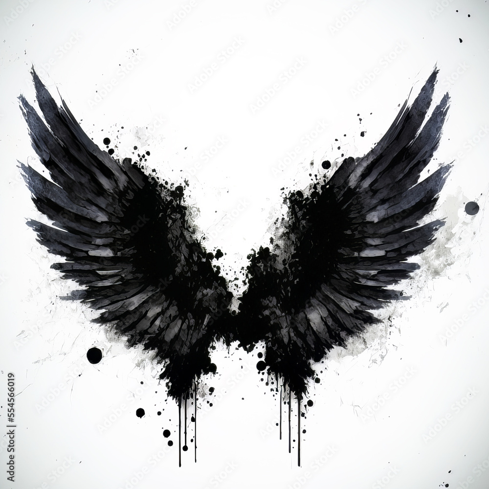 Illustration of Black Wings in a Grunge Splatter style Illustration of Black Wings in a Grunge Splatter style