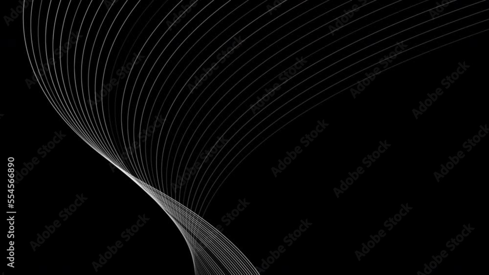 Grey abstract curved wavy lines on black background. Seamless looping ...