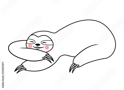 Outline sloth concept. Tropical and exotic animal, savannah. Graphic element for printing on fabric. Creativity and art. Elegance and aesthetics in minimalist style. Cartoon flat vector illustration