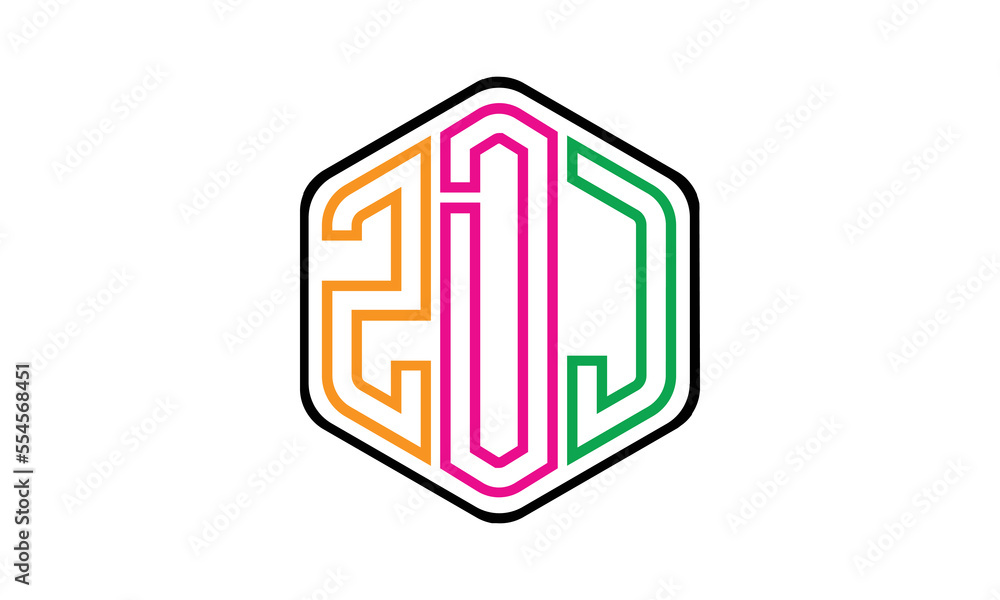 ZDJ three-letter polygon iconic logo design vector template, monogram, abstract, wordmark, letter mark, business, typography, flat, minimalist, brand, initial letter logo, symbol, geometric, isolated - obrazy, fototapety, plakaty 