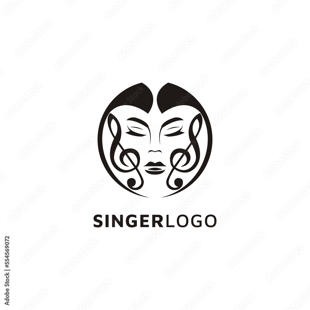 women head icon for singer with creative concept vector logo design women head icon for singer with creative concept vector logo design