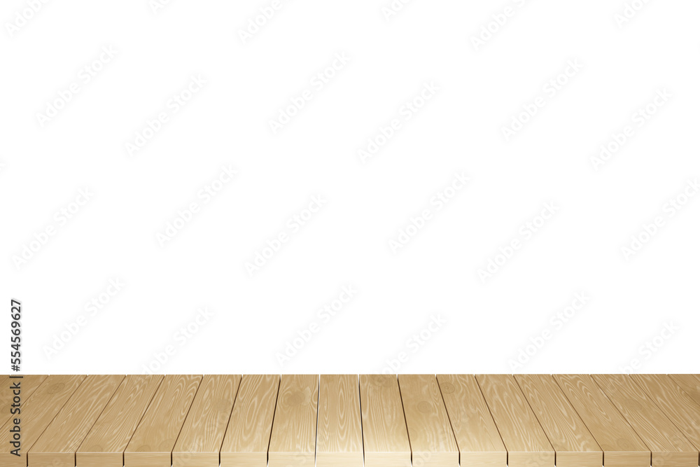 Wooden table, wood table top front view 3d render isolated