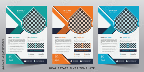 Real estate flyer template design in vector, creative real estate agency flyer design with creative shape, real estate flyer, brochure design, cover, annual report, poster template