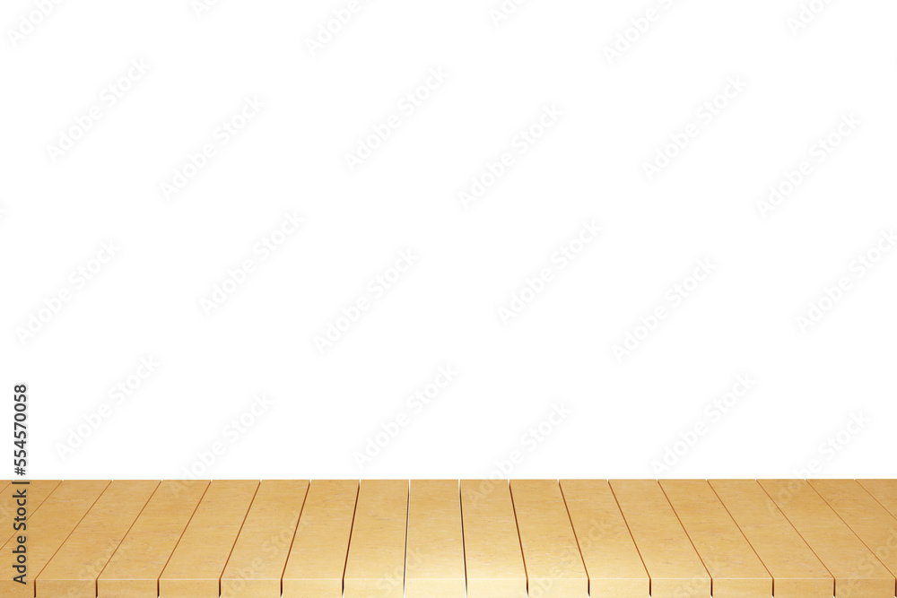 Wooden table, wood table top front view 3d render isolated