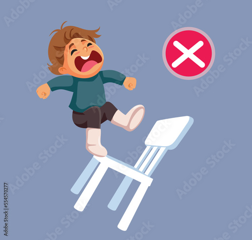 Child Falling from a Chair Domestic Accident Vector Illustration. Unattended kid making the wrong decisions during playtime
