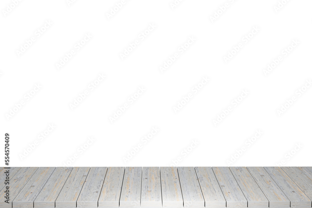 Fototapeta premium Wooden table, wood table top front view 3d render isolated