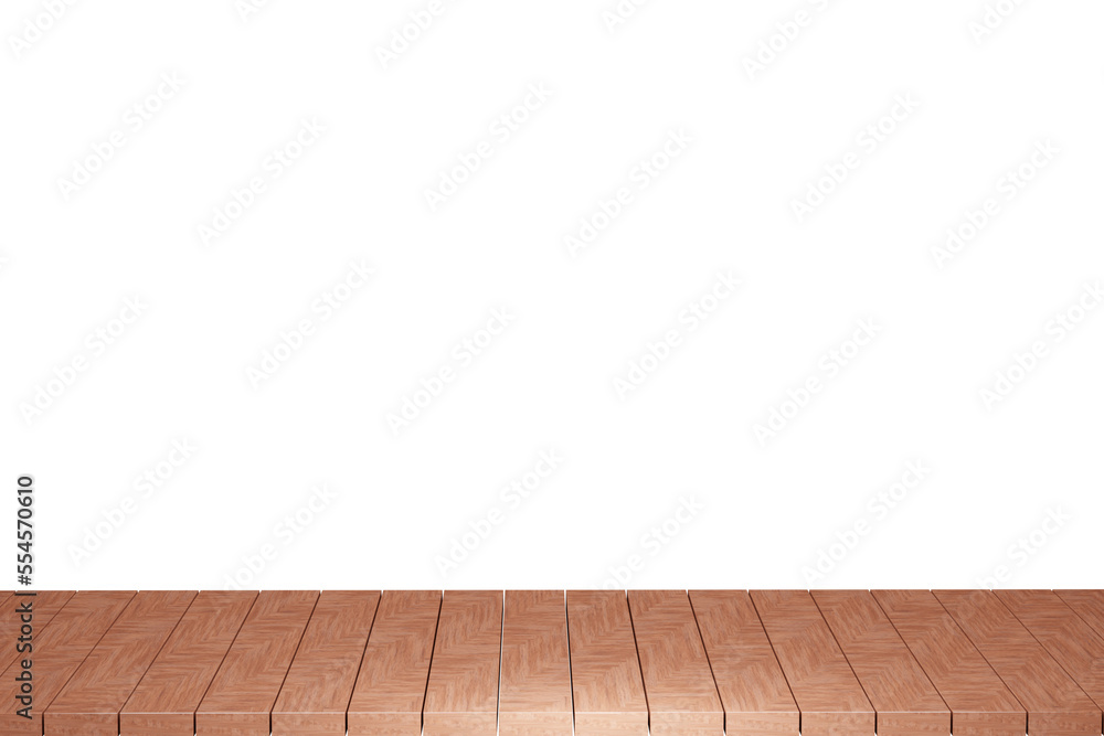 Fototapeta premium Wooden table, wood table top front view 3d render isolated