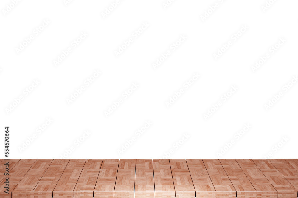 Wooden table, wood table top front view 3d render isolated