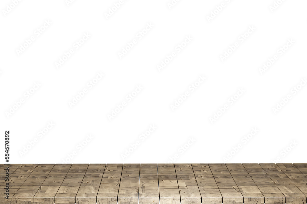 Fototapeta premium Wooden table, wood table top front view 3d render isolated
