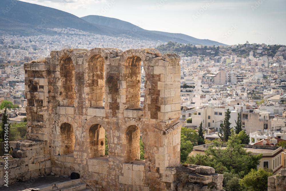 Cityscape of Athens, view from Acropolis on the hill. Vacation, travel, destination concept.