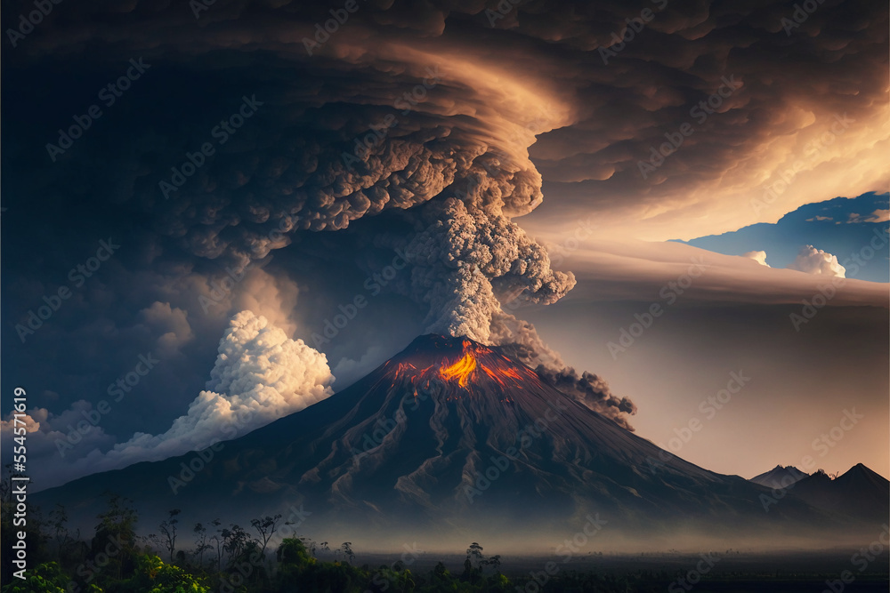 Agung volcano eruption. Bali (Indonesia). Generative ai.